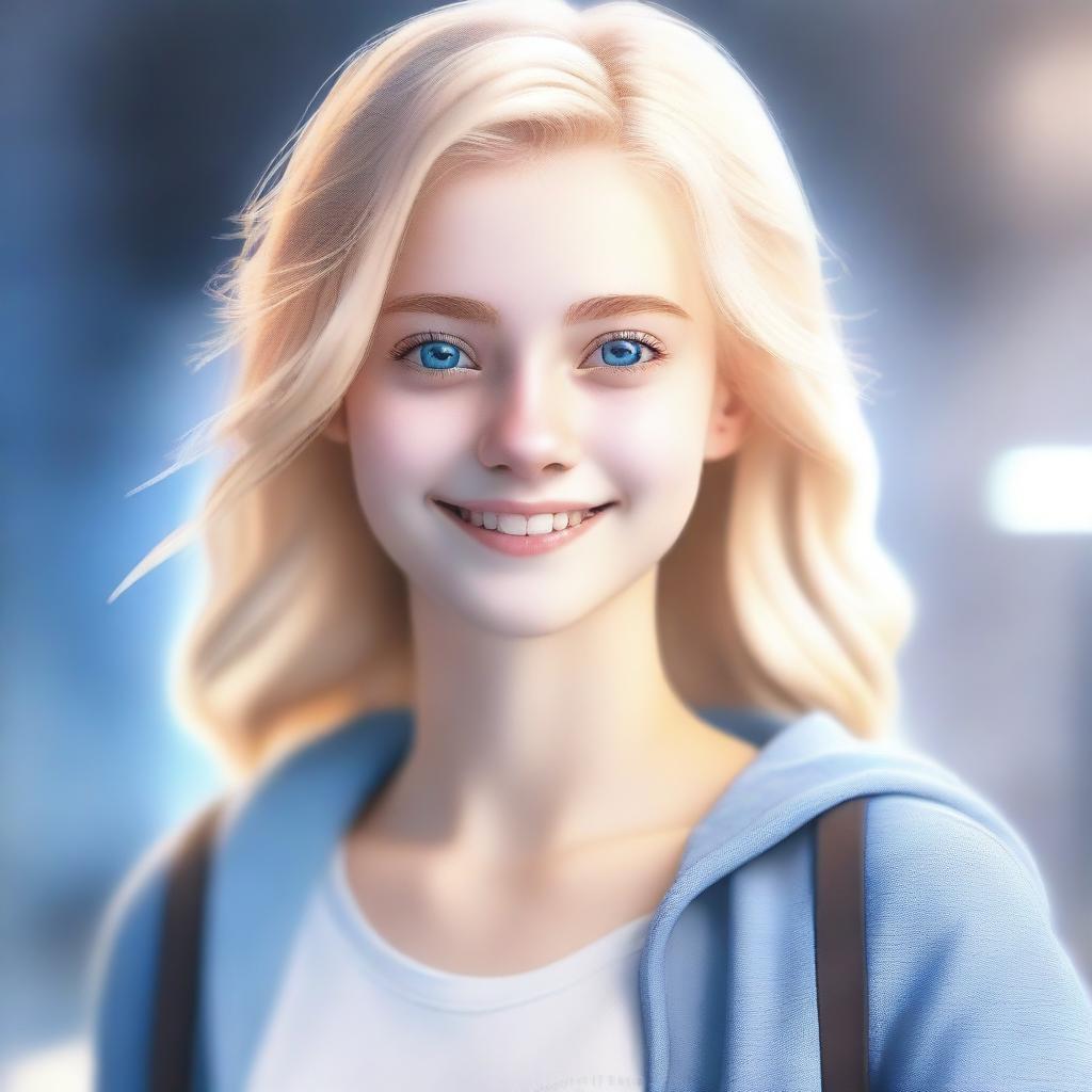 A high-quality digital art image portrays a young, 18-year-old blonde girl