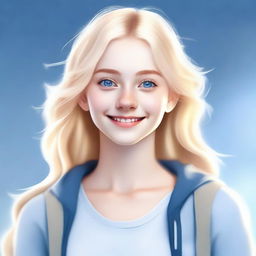 A high-quality digital art image portrays a young, 18-year-old blonde girl