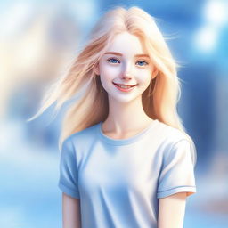 A high-quality digital art image portrays a young, 18-year-old blonde girl