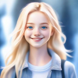 A high-quality digital art image portrays a young, 18-year-old blonde girl