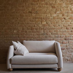 A simple aesthetic room that features a comfy sofa and a characterful brick wall for a rustic charm.