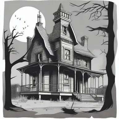 The artist used shades of gray to depict the dinginess of the old haunted house in the cartoon.