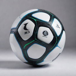 A futuristic, high-tech looking soccer ball designed with advanced materials