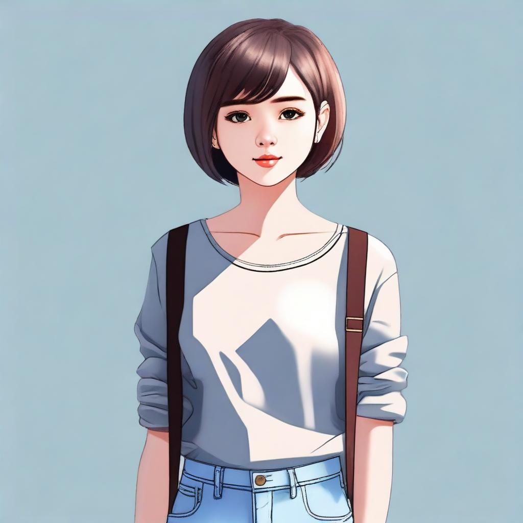 This is a high-quality digital art image of a cute 18-year-old girl