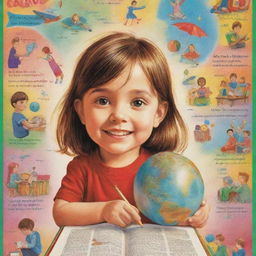 A vibrant and inspirational poster promoting children's education with captivating illustrations and powerful words