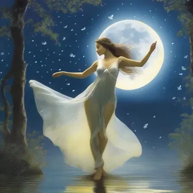 The demurely dressed nymph danced gracefully in the moonlight.