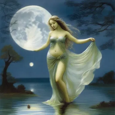 The demurely dressed nymph danced gracefully in the moonlight.