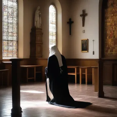The nun demurely prayed in the quiet chapel.