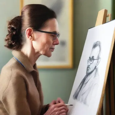 The artist displayed a studious approach while creating a detailed portrait.