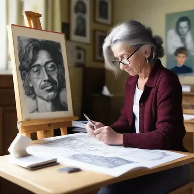 The artist displayed a studious approach while creating a detailed portrait.