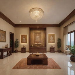 Design of a peaceful home temple with subtle colors that create a serene and spiritual ambiance.