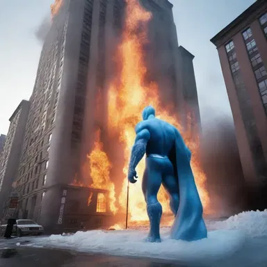 The superhero used his ice powers to snuff out the flames engulfing the city building.
