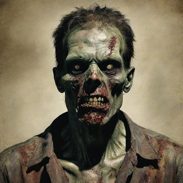 A captivating poster featuring a fearsome, detailed zombie.