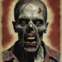 A captivating poster featuring a fearsome, detailed zombie.