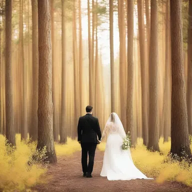 The couple walked hand in hand through the picturesque yellow cypress forest, feeling the romance in the air.