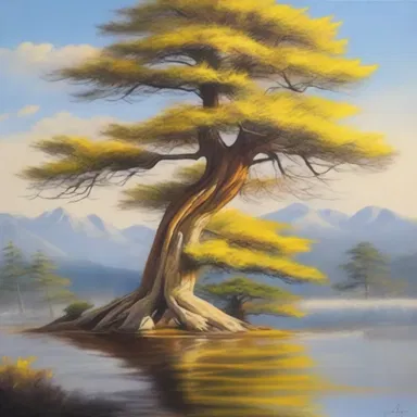 The artist meticulously captured the beauty of the yellow cypress in a mesmerizing painting, showcasing its grandeur and grace.