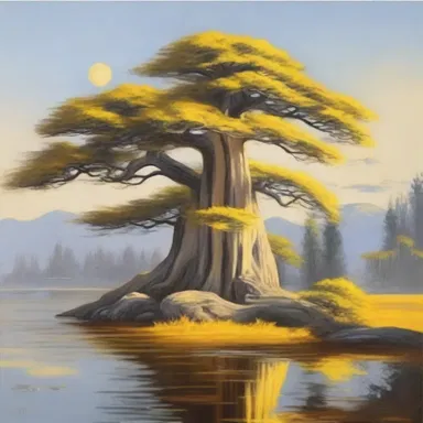 The artist meticulously captured the beauty of the yellow cypress in a mesmerizing painting, showcasing its grandeur and grace.