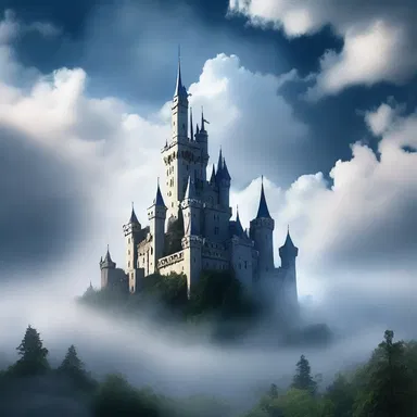 The castle in the clouds had a vaporish appearance, creating a magical atmosphere.