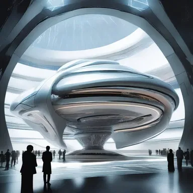 The futuristic spaceship had a vaporish aura around it, emphasizing its advanced technology.