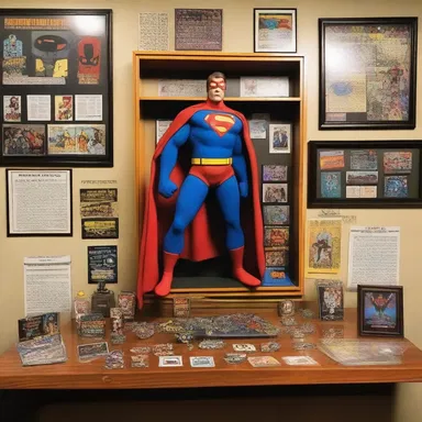 The superhero's lair was adorned with mementos collected from his previous adventures, each one representing a significant event in his crime-fighting career.
