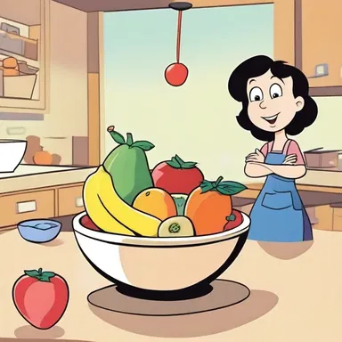 In the cartoon, the characters always have a bowl of simple fruit on the kitchen counter.