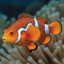 A vibrantly colored clownfish, like Nemo, wearing a smartly tailored suit swimming underwater.