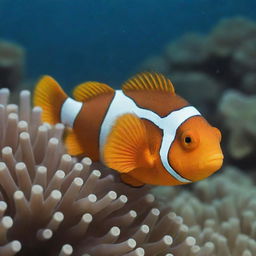 A brightly colored clownfish, akin to Nemo, dressed in a stylish business suit underwater.