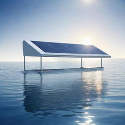 A futuristic device that converts sunlight into water, reflecting promising technology and a symbol of renewable energy transitions with solar rays illuminating dynamic machinery elements.