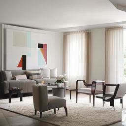 Redesign the living room with a modern minimalist aesthetic. Incorporate sleek, clean lines, monochromatic color schemes, uncluttered spaces, and carefully selected, functional furniture and decor items that exude sophistication.