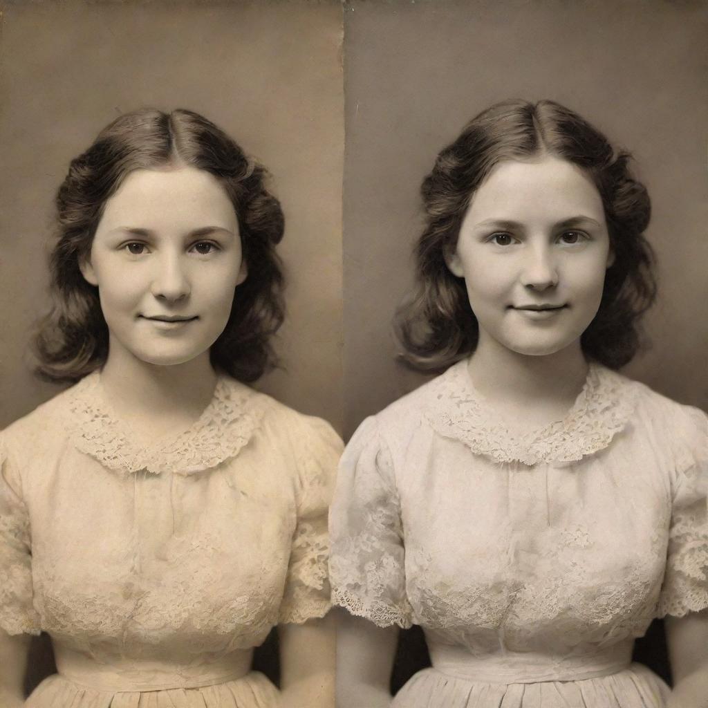 Restore an old, faded photograph to its original glory, enhancing the colors, details, and brightness yet maintaining its vintage charm.