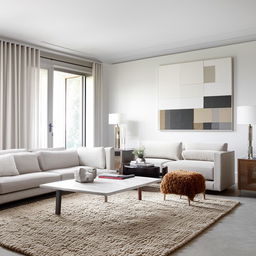 Redesign the living room with a modern minimalist aesthetic. Incorporate sleek, clean lines, monochromatic color schemes, uncluttered spaces, and carefully selected, functional furniture and decor items that exude sophistication.