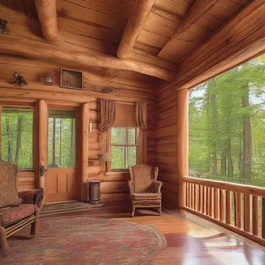 The cabin's charm emanated from its woody exterior and cozy interior design.