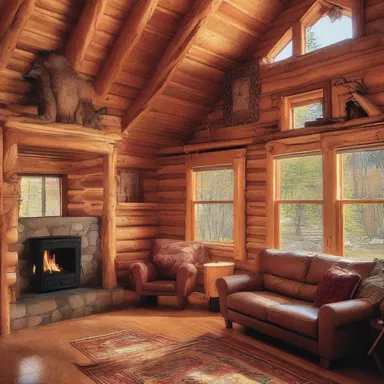 The cabin's charm emanated from its woody exterior and cozy interior design.
