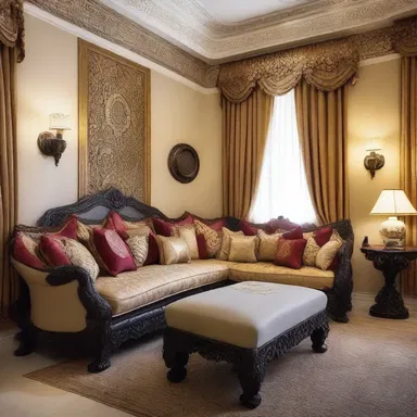 The luxurious divan, adorned with intricate carvings and plush cushions, added an elegant touch to the living room.