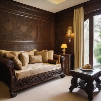 The luxurious divan, adorned with intricate carvings and plush cushions, added an elegant touch to the living room.