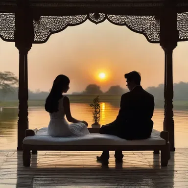 As the sun set, they sat together on the divan, lost in each other's eyes.