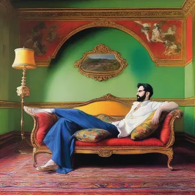 The artist used vibrant colors to paint the divan, making it the focal point of the painting.