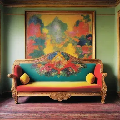 The artist used vibrant colors to paint the divan, making it the focal point of the painting.