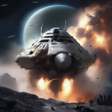 As the spaceship crashed into the planet, the sound of the explosion began to die down, leaving behind an eerie silence.