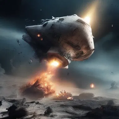 As the spaceship crashed into the planet, the sound of the explosion began to die down, leaving behind an eerie silence.