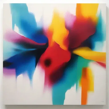 In her abstract painting, the bold colors gradually die down, creating a sense of tranquility and balance.