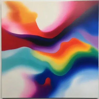 In her abstract painting, the bold colors gradually die down, creating a sense of tranquility and balance.