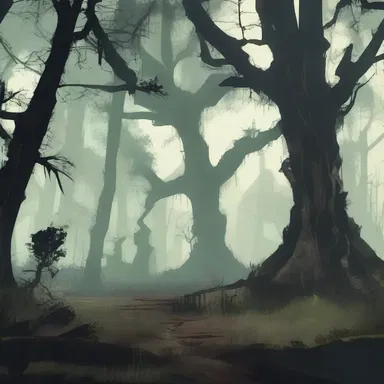 The protagonist's journey through the cursed forest leads them to witness the devastating effects of the disease causing plants to die down.