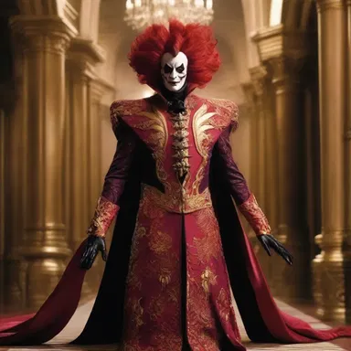 The villain in the movie wore an ostentatiously flamboyant outfit, asserting their dominance and power.
