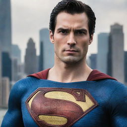 A picture with the user's face seamlessly integrated onto Superman's body in a heroic pose against a city skyline backdrop.