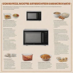 A helpful and visually appealing poster showcasing step-by-step instructions on using a microwave with supporting images and text.