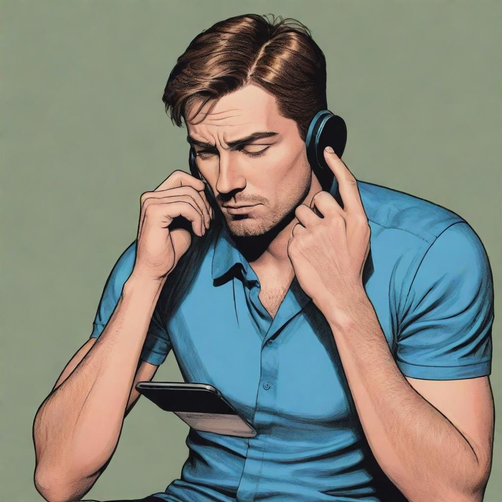 Comic illustration depicting a man engrossed in his phone