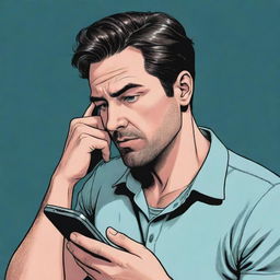 Comic illustration depicting a man engrossed in his phone