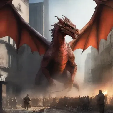 The dragon moved ponderously through the city, leaving destruction in its wake.
