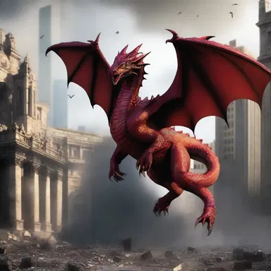 The dragon moved ponderously through the city, leaving destruction in its wake.